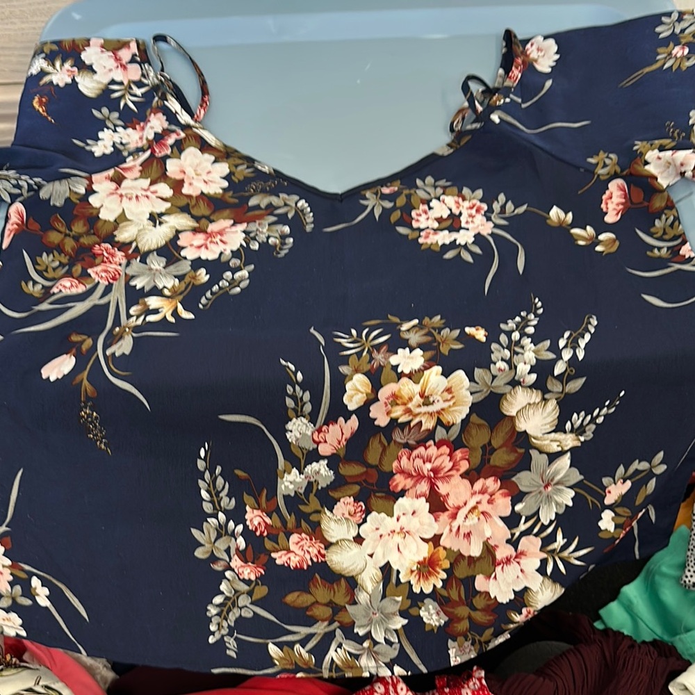 SHEIN Pink and Orange Floral Blouse with Elegant Sleeves Size Large